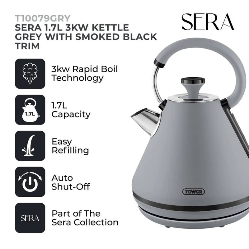 Tower Sera Grey Kettle 3kw 1.7L