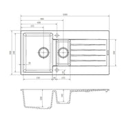 Reginox Grey Granite Sink 1.5 Bowl 1000 x 500mm