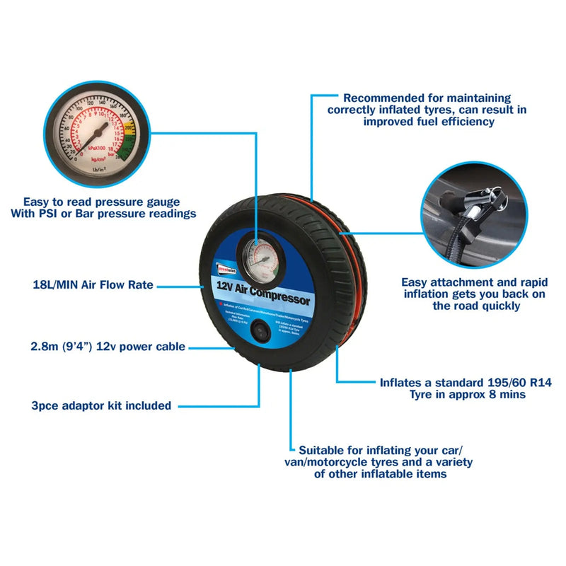 Streetwize Tyre Shape Air Compressor Black