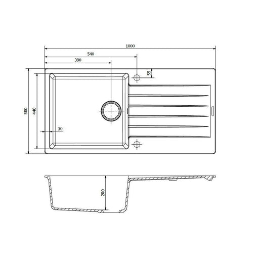 Reginox Grey Granite Sink 1 Bowl 1000 x 500mm