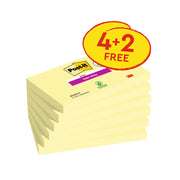 Post-it® Super Sticky Yellow Notes 76 mm x 127 mm 90 Sheets 4 Pads Plus 2 Free