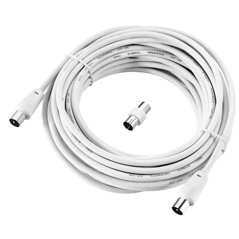 Masterplug Coaxial Cable With Femail To Female Coupler 10m White