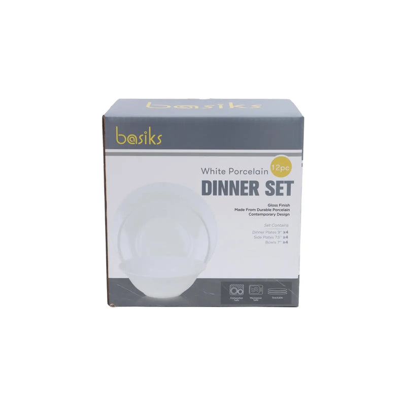 Basiks White Porcelain Dinner Set 12 Piece