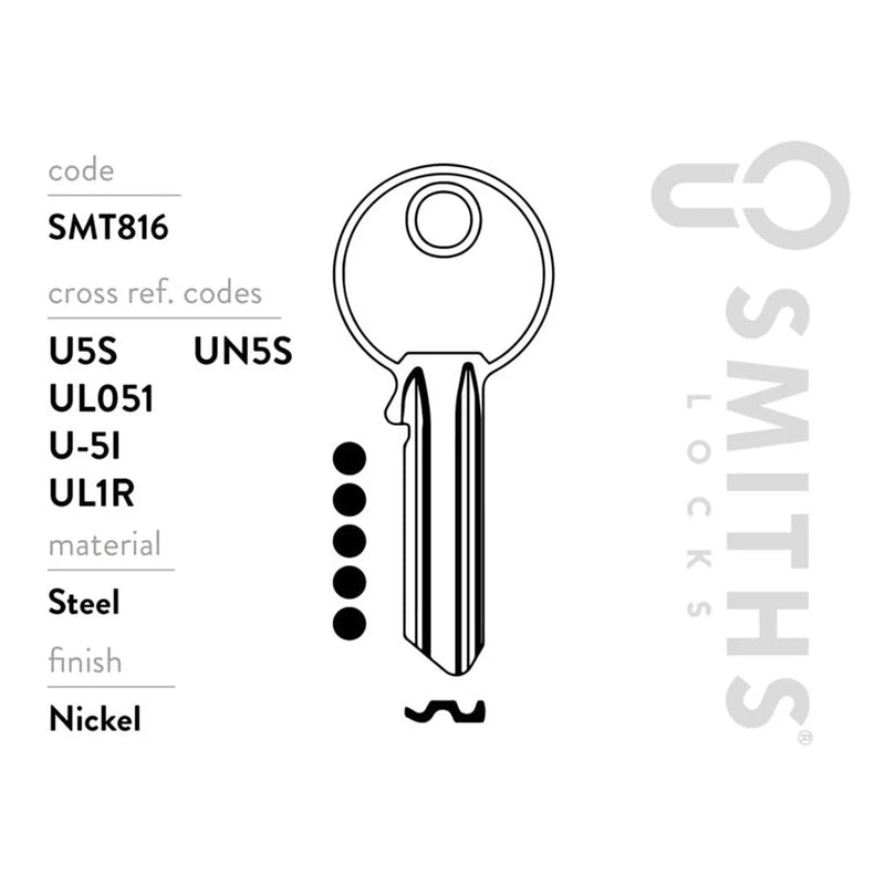 Smiths Locks Universal 5 Pin Cylinder Key Blank Reverse Pack 10