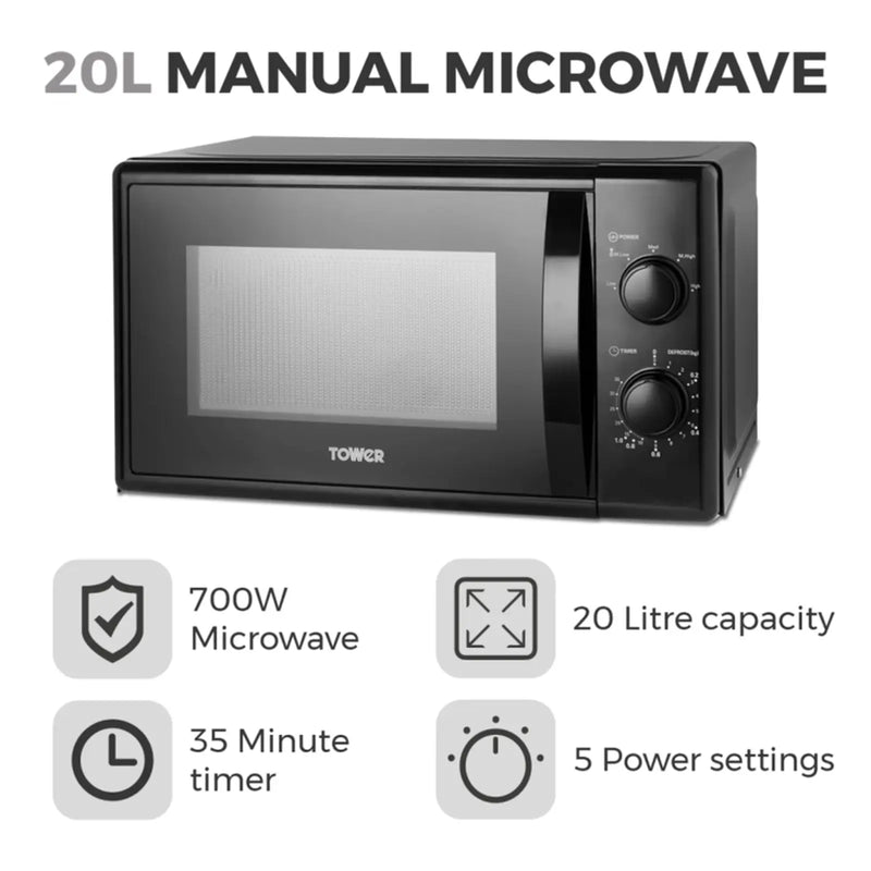 Tower 20L Manual Microwave 700w Black