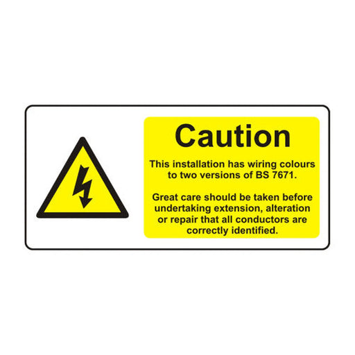 Caution - Two Wiring Colours Present - SAV (95 x 45mm, sheet of 12 labels)