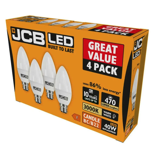 JCB Candle BC 3000k B22 Warm White 6w Pack 4