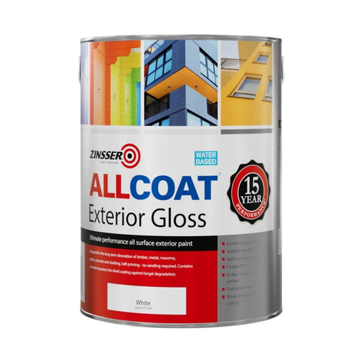 Zinsser Allcoat Exterior Water Based Gloss White 5L