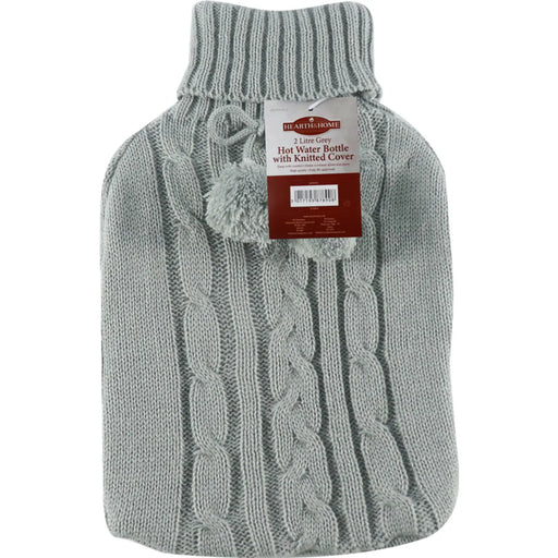 Hearth & Home Hot Water Bottle with Knitted Cover 2L Grey