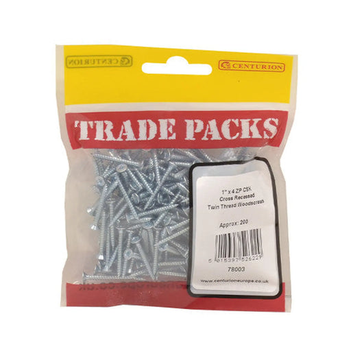 Pozi Twinthread Countersunk Woodscrews - Zinc Plated - 1" x 4 - (200 PK)