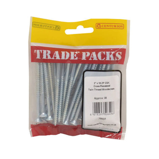 Pozi Twinthread Countersunk Woodscrews - Zinc Plated - 3" x 10 - (30 PK)