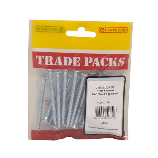 Pozi Twinthread Countersunk Woodscrews - Zinc Plated - 2 1/2" x 12 - (20 PK)
