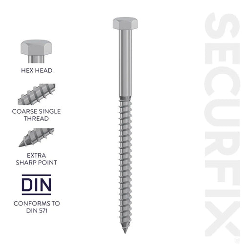 Securfix Coach Screws DIN571 M10 x 150mm Pack of 50