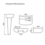 SP Space Saver Basin & Pedestal In A Box W: 550mm H: 855mm D: 445mm