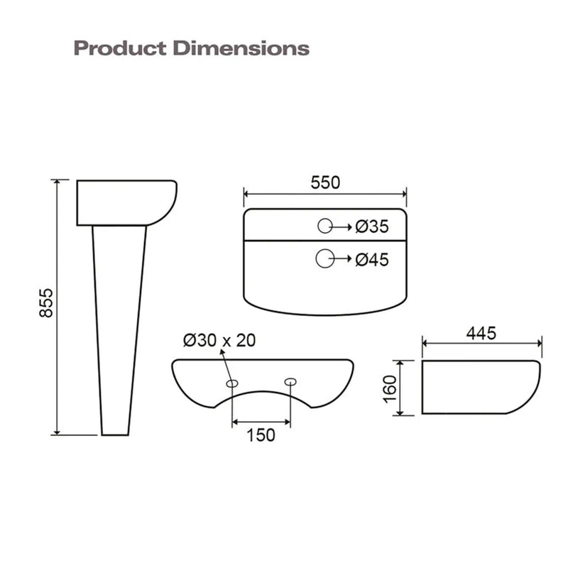 SP Space Saver Basin & Pedestal In A Box W: 550mm H: 855mm D: 445mm