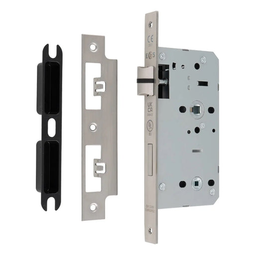 55Mm Din Bathroom Lock - 78Mm C/C - 5Mm Follower - Square - Satin Stainless Steel