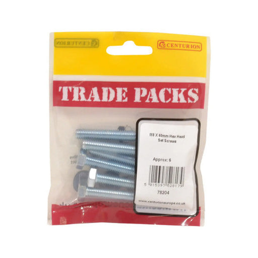 Hex Head Set Screws - Zinc Plated - M8 x 60mm - (6 PK)