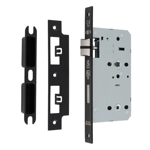 60Mm Din Bathroom Lock - 78Mm C/C - 5Mm Follower - Square - Matt Black