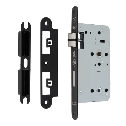 60Mm Din Bathroom Lock - 78Mm C/C - 5Mm Follower - Radius - Matt Black