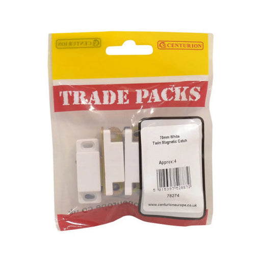 Twin Magnetic Catch - White - 70mm - (4 PK)
