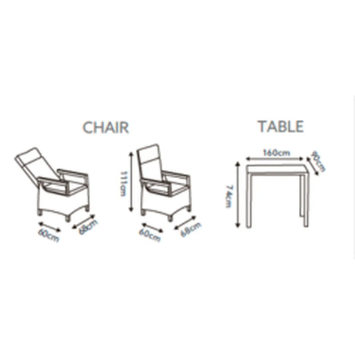 Pagoda St Tropez Reclining Dining Set 6 Seat