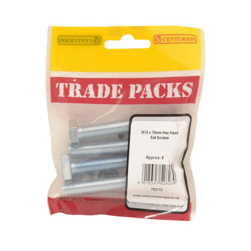 Hex Head Set Screws - Zinc Plated - M10 x 70mm - (4 PK)