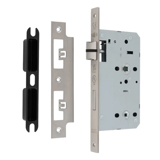 60Mm Din Bathroom Lock - 78Mm C/C - 5Mm Follower - Square - Satin Stainless Steel