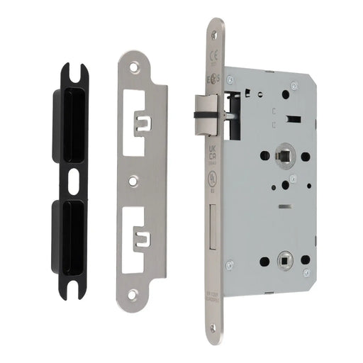 60Mm Din Bathroom Lock - 78Mm C/C - 5Mm Follower - Radius - Satin Stainless Steel