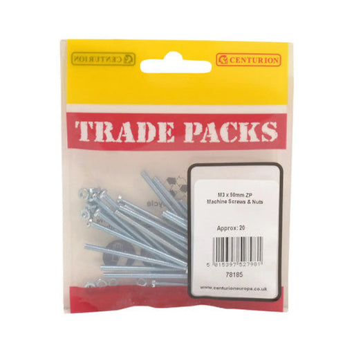 Machine Screws & Nuts - Zinc Plated - M3 x 50mm - (20 PK)