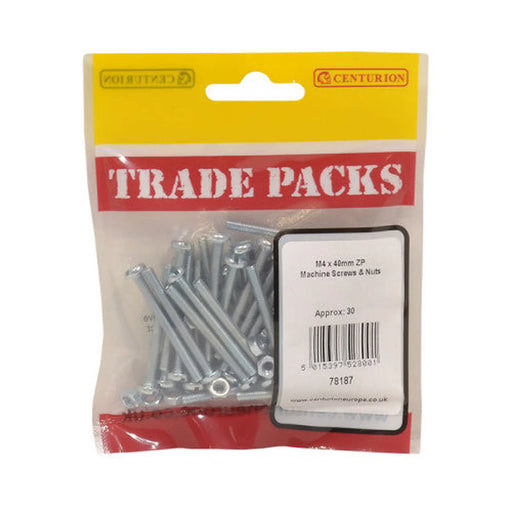 Machine Screws & Nuts - Zinc Plated - M4 x 40mm - (30 PK)
