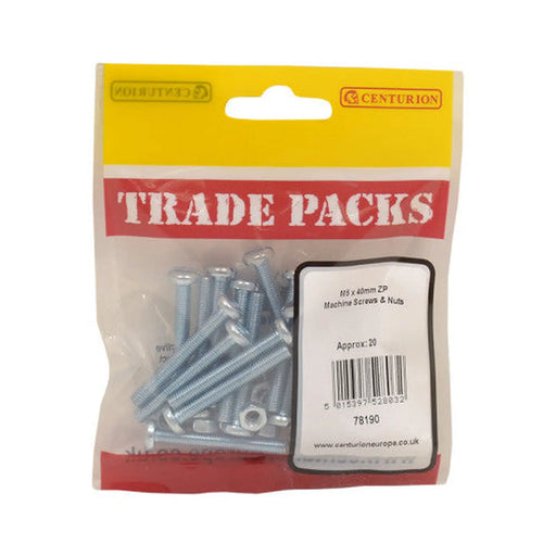 Machine Screws & Nuts - Zinc Plated - M5 x 40mm - (20 PK)