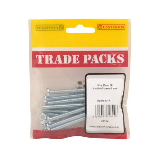 Machine Screws & Nuts - Zinc Plated - M5 x 75mm - (10 PK)