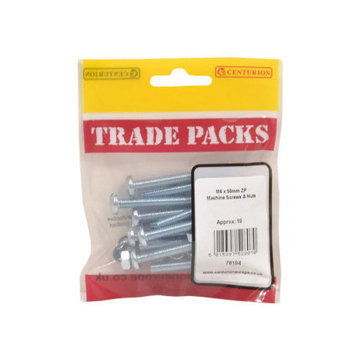Machine Screws & Nuts - Zinc Plated - M6 x 50mm - (10 PK)