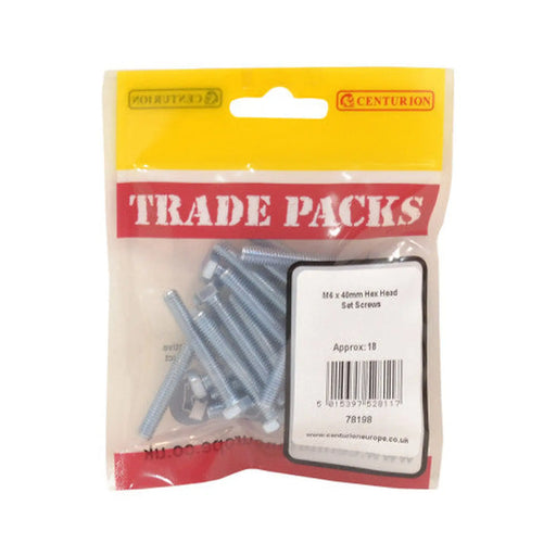 Hex Head Set Screws - Zinc Plated - M6 x 40mm - (18 PK)