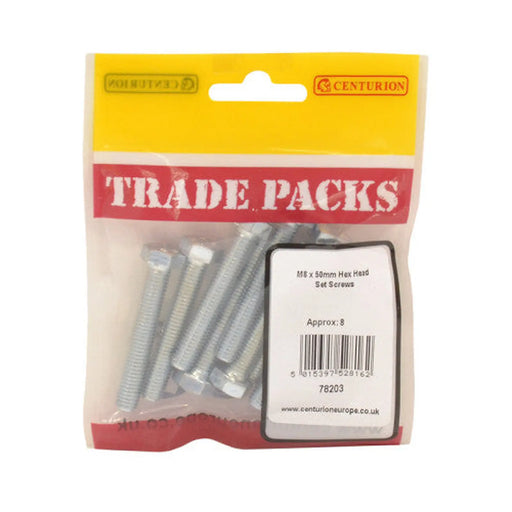 Hex Head Set Screws - Zinc Plated - M8 x 50mm - (8 PK)