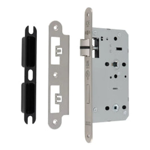 55Mm Din Bathroom Lock - 78Mm C/C - 5Mm Follower - Radius - Satin Stainless Steel