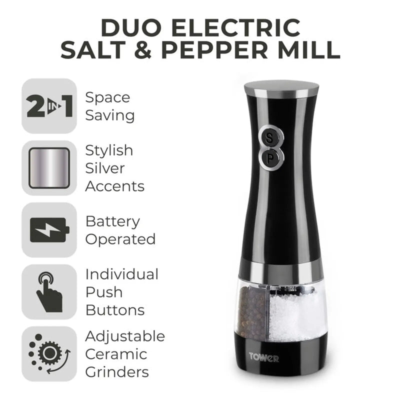 Tower Duo Electric Salt/Pepper Mill Black