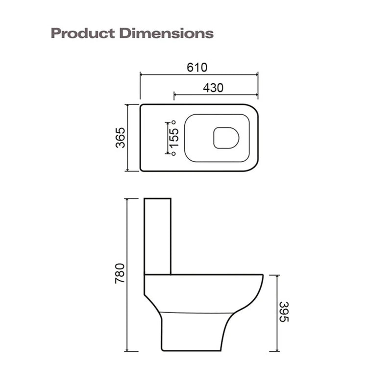 SP Space Saver One Box Square Toilet, Seat and Cistern W: 365mm H: 780mm D: 610mm