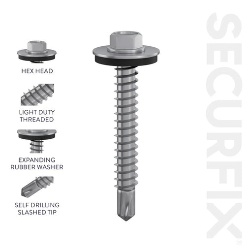 Securfix Self Drilling Roofing Screws Size: 10 x 1" (5.5 x 25mm) | Pack of 100 Screws