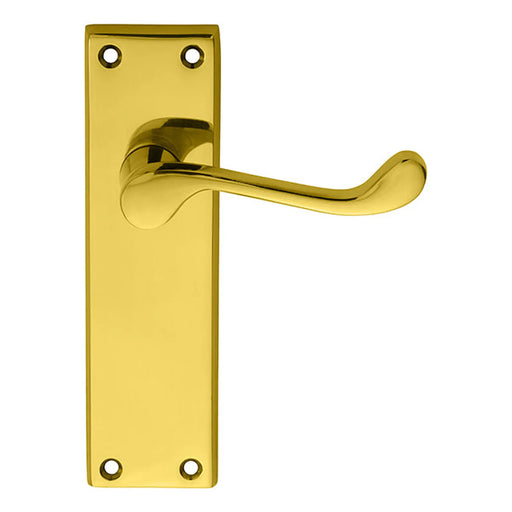 Victorian Scroll Lever On Backplate - Latch Sweedor Plate - Polished Brass 150MM X 43MM