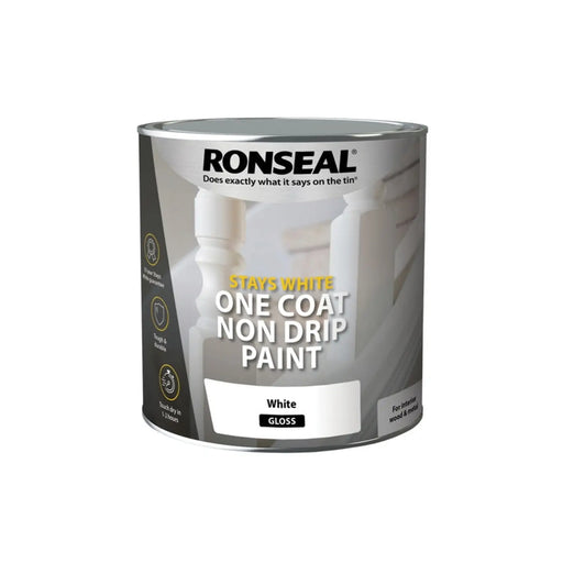 Ronseal Stays White One Coat Non Drip Paint 2.5L White Gloss
