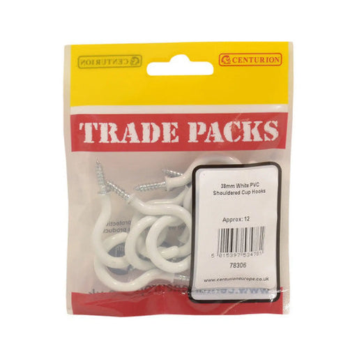 Shouldered Cup Hooks - White PVC - 38mm - (12 PK)