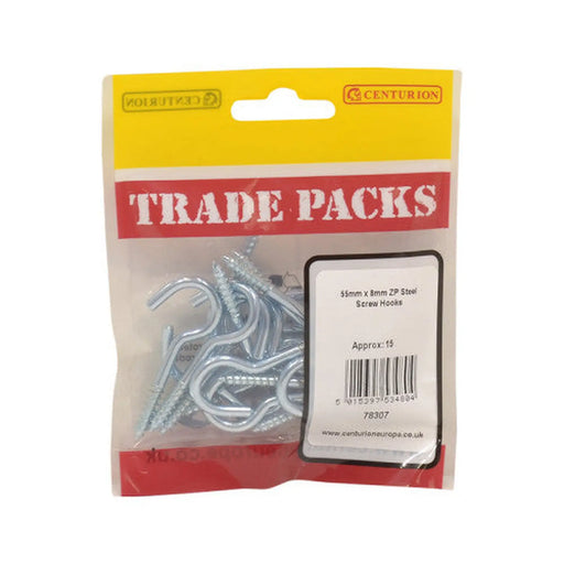 Steel Screw Hooks - Zinc Plated - 55mm x 8mm - (15 PK)