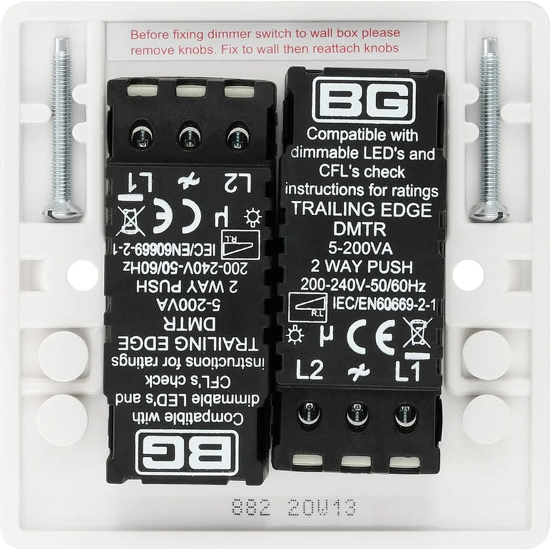 BG White Moulded Double 2 Way Dimmer Switch 200w