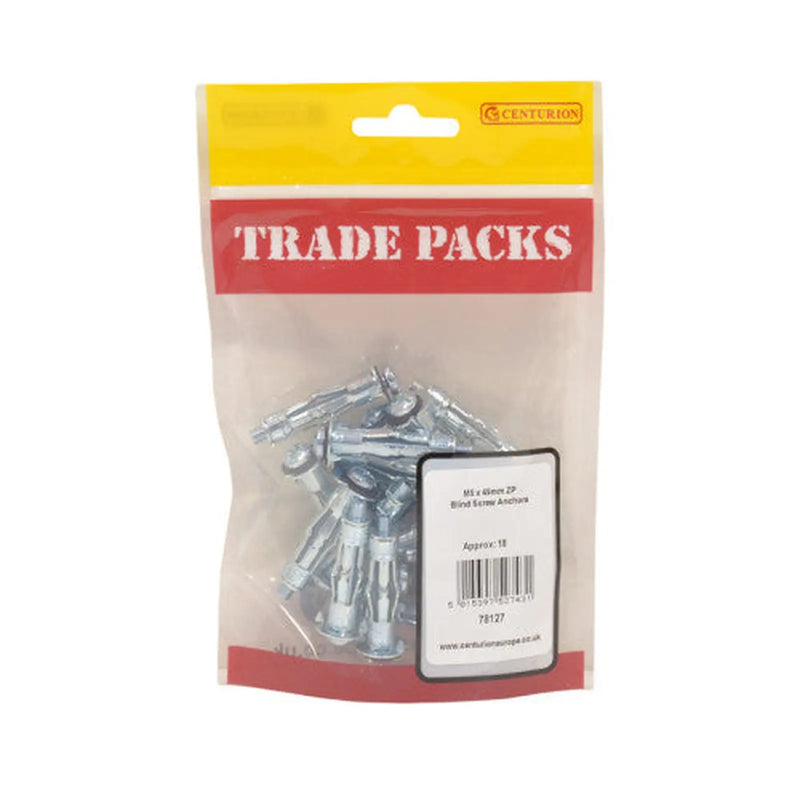 Blind Screw Anchors - Zinc Plated - M5 x 45mm - (18 PK) - Pack of 5