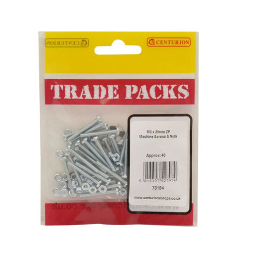 Machine Screws & Nuts - Zinc Plated - M3 x 25mm - (40 PK)