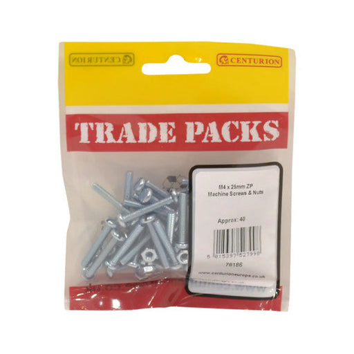 Machine Screws & Nuts - Zinc Plated - M4 x 25mm - (40 PK)