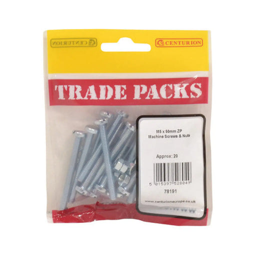 Machine Screws & Nuts - Zinc Plated - M5 x 50mm - (20 PK)