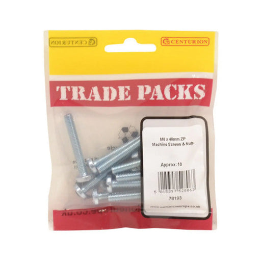 Machine Screws & Nuts - Zinc Plated - M6 x 40mm - (10 PK)