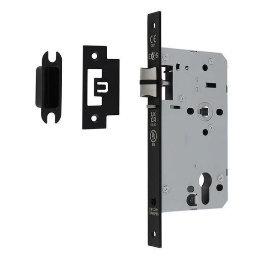 60Mm Din Euro Nightlatch - 72Mm C/C - Square - Matt Black